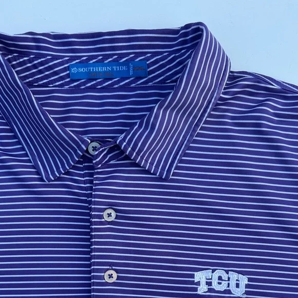 Southern Tide TCU Men's PURPLE WHITE Striped Polo Shirt Big and Tall SZ XXL - Picture 3 of 10